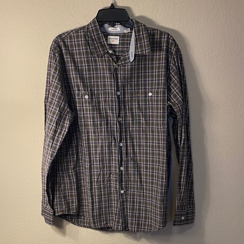 Dockers Brown Plaid Casual Button Down Shirt